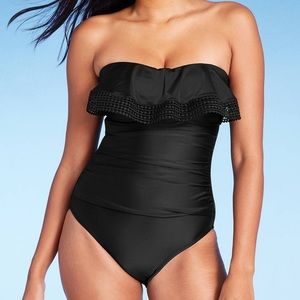 Kona Sol crochet flounce high coverage swim suit